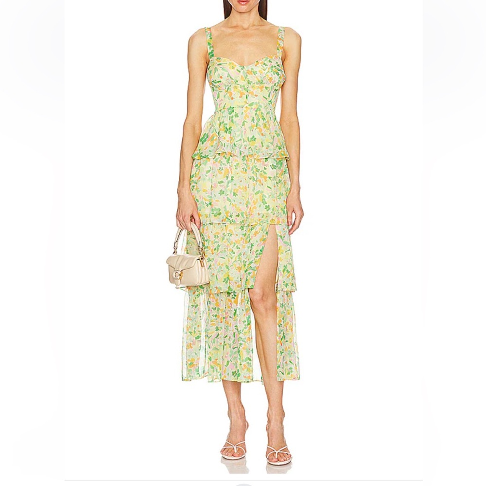 Astr the Label Midsummer Dress in Yellow Green Multi